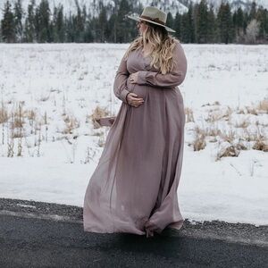 Baltic Born Taupe Long Sleeve Maxi Wrap Dress